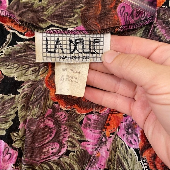 Vintage Floral La Belle Fashion Dress Oversized Buttons Sz Small - Picture 2 of 10